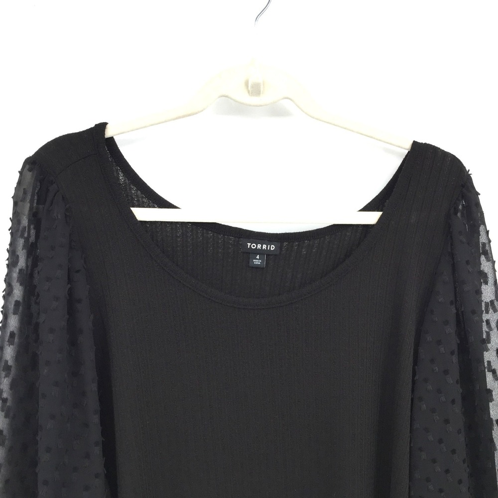 Torrid ribbed top sheer puff balloon sleeve whimsigoth top‎ stetch coquette 4 4X - Picture 2 of 12